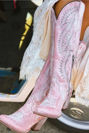 Dusty Rose brodert Mid Calf Cowgirl Boho støvler